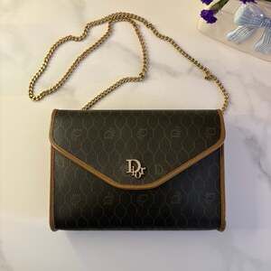 Vintage Christian Dior Honeycomb Monogram Canvas Chain Shoulder Bag Clutch